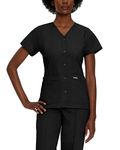 Landau Women's Short Sleeve Snap Front Scrub Top, Black, X-Small