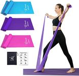 Therapy Flat Resistance Bands Set, Latex Free Flat Elastic Exercise Stretch Bands for Stretching, Flexibility, Pilates, Yoga, Ballet, Gymnastics, Rehab, Workout, Pink, Purple, Blue (3 Pack, 5 FT long)