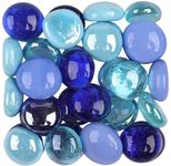 Flat Glass Marbles,32-38Pcs Flat Marbles Decorative,Marble Pebbles,Blue Glass Pebbles,Mosaic Decorative Pebbles & Vase Fillers for Art Craft,Aquarium Tank Décor,Floral Stones,200G(0.45LB)