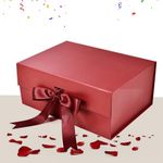 Aakriti Maroon Foldable Gift Box Empty Gift Box with Satin Ribbon, Multipurpose Hamper Box Holds upto 5 kg Reuse Gift Boxes Box for Gift Packing (Small 18 x 17 x 9 cm, Maroon Matte Finish 1Pcs)