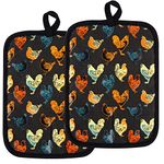 RED LMLDETA Pot Holders Set of 2 Heat Resistant 480 ℉Non Slip Clear Silicone Printed Comfortable Cotton Lining Kitchen Women Men Cooking Baking Microwave Machine Washable (Rooster, Black Potholders)