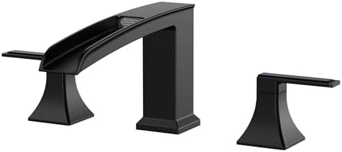 FORIOUS Waterfall Black Bathtub Faucet Set 3 Hole, 2 Handle Deck Mount Roman Tub Faucet Widespread with Pre-Installed Water Hose for Garden Bathroom Bath Sink