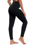 Ewedoos Gym Leggings for Women with Pockets High Waisted Yoga Pants Sports Running Compression Workout Leggings with Pockets for Women Black