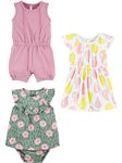 Simple Joys by Carter's Baby Girls' 3-Pack Romper, Sunsuit and Dress, Dots/Flowers/Pears, 0-3 Months (Pack of 3)