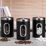 3 Pieces Black Airtight Coffee Canister, Metal Durable Airtight Jar Container for Storage Coffee Ground Tea Sugar Food and Flour