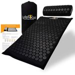 LyfeFocus Acupressure Mat & Pillow Set with Travel Bag - Cushioned Spike Acupuncture Massage Mat for Back, Neck & Shoulder Pain Relief - Easing Muscle Tension & Stress (Black & Black)