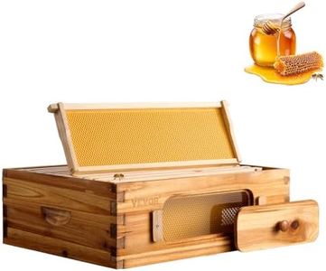 VEVOR 10 Frame Medium Super Bee Hive Box, Bee Box Dipped in 100% Beeswax, Langstroth Beehive Kit with 10 Frames and Foundations and Transparent Acrylic Windows for Beekeeping Supplement