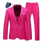 MOGU Mens Slim Fit 2 Piece Suit One Button Notch Lapel Tuxedo for Prom (Suit Jacket + Pants), Hot Pink, 30