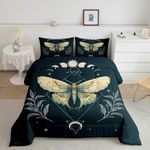 Death Moth Comforter Set,Butterfly Duvet Insert Full,Sun and Moon Galaxy Bedding Sets for Kids Boys Girls,Gothic Butterflies Boho Down Comforter with 2 Pillow Shams,Botanical Leaves Quilted Comforter