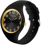 findtime Ladies Watches UK Waterproof Watches for Women Womens Watch Large Face Sports Watch with Soft Silicone Strap Girls Watches for Teenager Nurse Watch with Secondhand, BlackGold