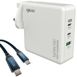 qBLOC 140w USB C Charger 3 in 1 GAN Charger, Replacement MacBook Charger, Charge 2 Laptops at Once, High Powered USB C Plug Fast Charge 140w Charger with US and EU pins for Travel and Holidays