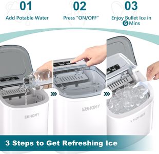EUHOMY Countertop Ice Maker – Compact White Ice Machine