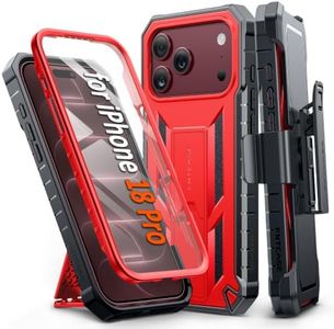 FNTCASE for iPhone 18 Pro Case with Belt Clip Built-in Screen Protector Red