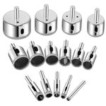 HiFam Diamond Core Drill Bits Set, 16 Pieces, Diamond Hole Saw Core Drill Bits, Hollow Core Drill Bit, for Ceramic Tile, Porcelain, Marble, Granite, Stone, Glass