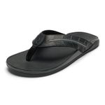 OLUKAI Tuahine Palm Men's Waterproof Full-Grain Leather Flip Flops, Arch Support Beach Sandals, Wet Grip Outsole for All-Day Comfort, Lava Rock/Dk Sha, 12