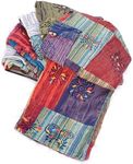 Generic Purple Unisex Patchwork Cotton Trousers Festival Hippie Boho Pants for Women and Men Floral Patchwork Cotton Harem Joggers (Purple, UK, Waist, S, Regular, Regular)