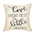 Fahrendom Love Grows Best in Little Houses Farmhouse Style Inspirational Quote Cotton Linen Home Decorative Throw Pillow Case Cushion Cover with Words for Sofa Couch 18 x 18 Inch