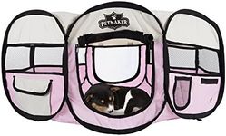 Portable Puppy Playpen - Small Pop-Up Play Yard for Pets Up to 25lbs with Mesh Windows, 2 Pockets, Zippered Roof, and Carry Bag by PETMAKER (Pink)