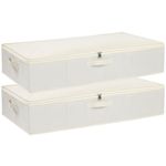 YheenLf Under Bed Storage Containers Organizers, Underbed Clothes Storage Bins with Reinforced Handles for Blanket, Sheets, Pillows, Towels, Room, Beige, 2-Pack, 80x40x15cm