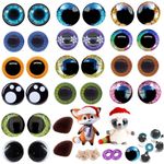 YELINTIAN Colorful Plastic Safety Eyes 12-24mm, 56Pcs Eyes for Crochet Animals, Doll Eyes with Colorful Glitter Washers for DIY Dolls Plush Animals Teddy Bear Craft Making Supplies (Colorful)