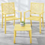 Best Choice Products 3-Piece Outdoor Bistro Set, Stackable Modern Steel Furniture for Porch, Garden w/ 2 Chairs, Table, Geometric Decor - Yellow