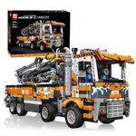 Mould King 19014 Technology Pneumatic Concrete Pump Truck, Heavy Duty Tow Truck Building Block Model, Crane Toy for Children, 2106 Piece