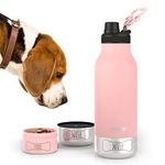 Asobu Dog Buddy Bottle a Stainless Steel Insulated Water Bottle for a Human with Removable Dog Water Bowl and Dog Food and Treat Storage Bowl 34 Ounce (Pink)