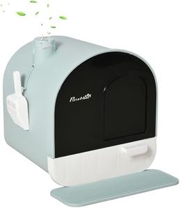 PawHut Hooded Cat Litter Tray with Slide-Out Drawer, Enclosed Cat Litter Box with Anti-Tracking Mat, Scoop, Filter for Odor Control, Flap Door, Easy Cleaning, 43 x 44 x 47cm, Green