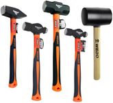 WEDO 5-Piece Hammer Set,1lb Ball Pein Hammer,2lb Ball Pein Hammer,3lb Sledge Hammer,2lb Cross Pein Hammer,24oz Rubber Mallet Hammer,High Carbon Steel,Fiberglass Handle