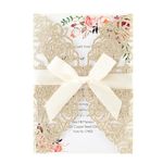 Maffily 50pcs Gold Glitter Laser Cut Invitation Pockets Rose Personalized Blank Wedding Invitations with Envelopes and Rsvp Cards for Wedding Bridal Shower QuinceañEra Engagement Party Invite