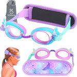 Vvinca Kids Swim Goggles for Age 2-8, Toddler-Goggles with Fabric Strap No Leak Pain-Free, Anti-Fog Goggles for Girls Boys