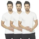 The Daily Outfits Men's Cotton Regular Fit Half Sleeves Premium Solid Casual Basic Plain Tshirt for Men V-Neck Pack of 3 (White, S)