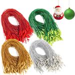 FEBSNOW 500Pcs Christmas Ornament Hangers,Ornament String with Snap for Christmas Tree Decoration Easy Locking Ornament Hooks for Xmas Holiday Wedding Party Hanging Decor Gold, Silver, Red, Green