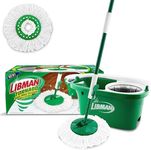 Libman Tornado Spin Mop System Plus 1 Refill Head – Total Mopping System Includes Heavy Duty Microfiber Head, Sturdy Handle, and 1 Extra Replacement Mophead, Safe on All Hard Surfaces, Green