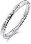 Bling Jewelry Personalized Minimalist Thin Stackable Titanium Wedding Band Ring for Men Women Silver Tone 2MM Custom Engraved