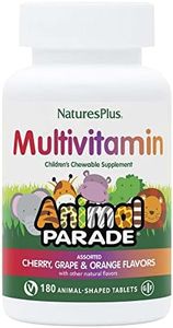 Natures Plus Animal Parade Children's Chewable Multivitamin - 180 Animal-Shaped Tablets - Natural Assorted Flavors - Vegetarian, Gluten Free - 90 Servings