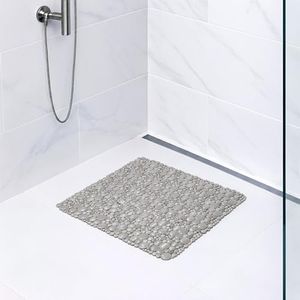 Bubbles Non-Slip Square Shower Mat Solid Taupe 20″L X 20″W