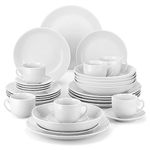 MALACASA Dinner Sets for 6 People, 30 Piece Gourmet Porcelain Plates and Bowls Set White Chip Resistant Dinnerware Sets with 6-Piece Dinner Plates/Soup Plates/Dessert Plates/Cup and Saucer Set