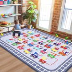 HiiARug Kids Play Rug ABC Alphabet Numbers Train and Road Educational Area Rug Non-Slip Play Mat Nursery Rug Kids Rug Carpet for Classroom Playroom Decor (Grey, 4' x 6')