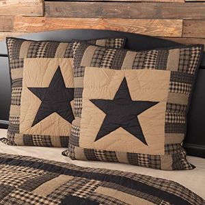 VHC Brands, Black Check Star, Cotton, 26x26, Quilted Euro Sham, Black
