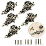 BSTKEY 5 Packs Rose Drawer Knobs Pull Handles for Cupboard Cabinet Wardrobe Chest with Plate, Decorative Furniture Knob for Home (100mm, Antique Bronze)