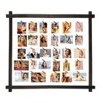 Wood Picture Frames Collage,Photo Display With 30 Clips,Hanging Picture Board Wall Decor for Dorm Graduation Letter Postcard Greeting Card Organizer,Pine,Adjustable Metal Bead String,(Black Walnut)