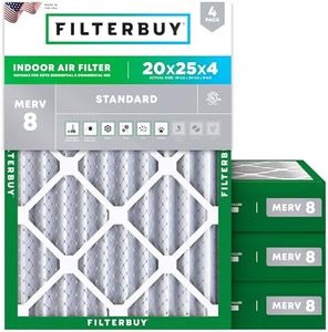 Filterbuy 20x25x4 Air Filter MERV 8 Dust Defense (4-Pack), Pleated HVAC AC Furnace Air Filters Replacement (Actual Size: 19.50 x 24.50 x 3.63 Inches)