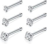 6PCS 20g Stainless Steel Nose Stud clear jewel cubic zirconia nose studs Tragus Earring Bars Set Unisex Women Men 1.8mm Clear Diamond