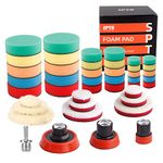 SPTA Polishing Pads for Drill, 36PCS 25mm/50mm/80mm Polishing Sponge Wool Buffing Pads Set for Car Polishers Polishing Machine with 1pcs M14 Drill Adapter for Polishing, Sanding, Waxing