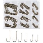 Bassdash 180 Pieces Aberdeen Fishing Hooks Assortment, Light Bronze Color, Hook Sizes 2/0, 1/0, 2, 4, 6, 8, Tackle Box