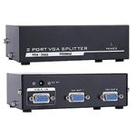 Tobo 2 Port Powered VGA Splitter 1 in 2 Out 200Mhz Video Distribution Duplicator for 1 PC to Dual Monitors Projector TD-579H