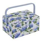 Hobby Gift Exclusive Medium Sewing Craft Hobby Storage Box, Accessories Tray Pin Cushion Pocket PVC Handle 18.5 x 25.5 x 14.5cm, Hydrangea