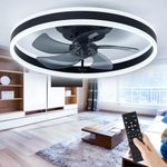 AIZCI 20" Ceiling Fan with Lights and Remote/APP, Modern Bedroom Ceiling Fan with Lights Dimming 3 Colors Adjustable, Low Profile Ceiling Fan with Lights 6 Speeds 5 Acrylic Reversible Blades Black