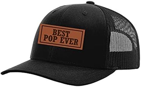 Men's Best Pop Ever Father's Day Laser Engraved Leather Patch Trucker Hat, Black/Black